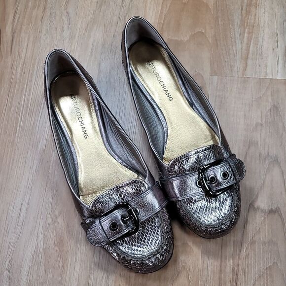 🔹️Arturo Chiang Bronze Buckled Leather Loafers Size 8.5 - Picture 3 of 15
